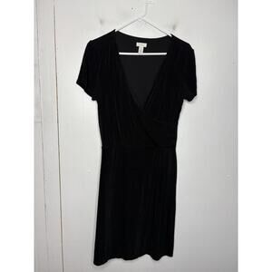 Chicos Dress Womens 1 Medium Fixed Wrap Slinky Jersey Short Sleeve LBD Rosemary